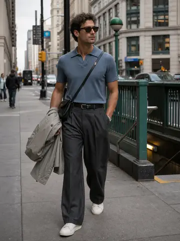 Men's knit polo outfit with sport tailoring for work and weekend use