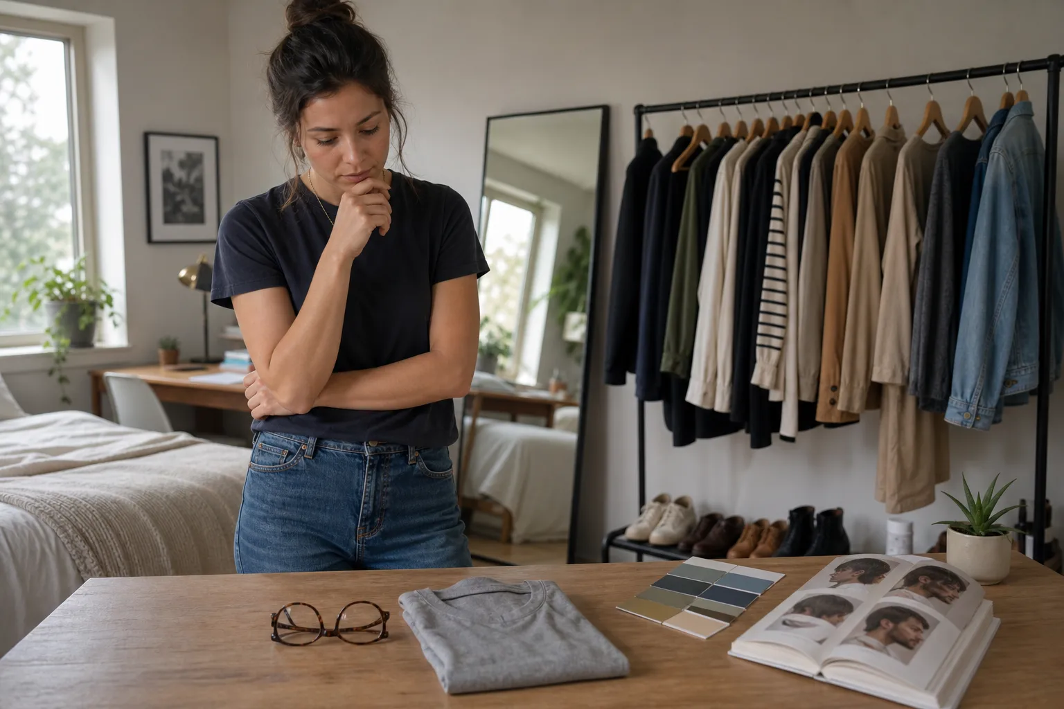 A person choosing between one focused style question and a wider coordinated wardrobe plan