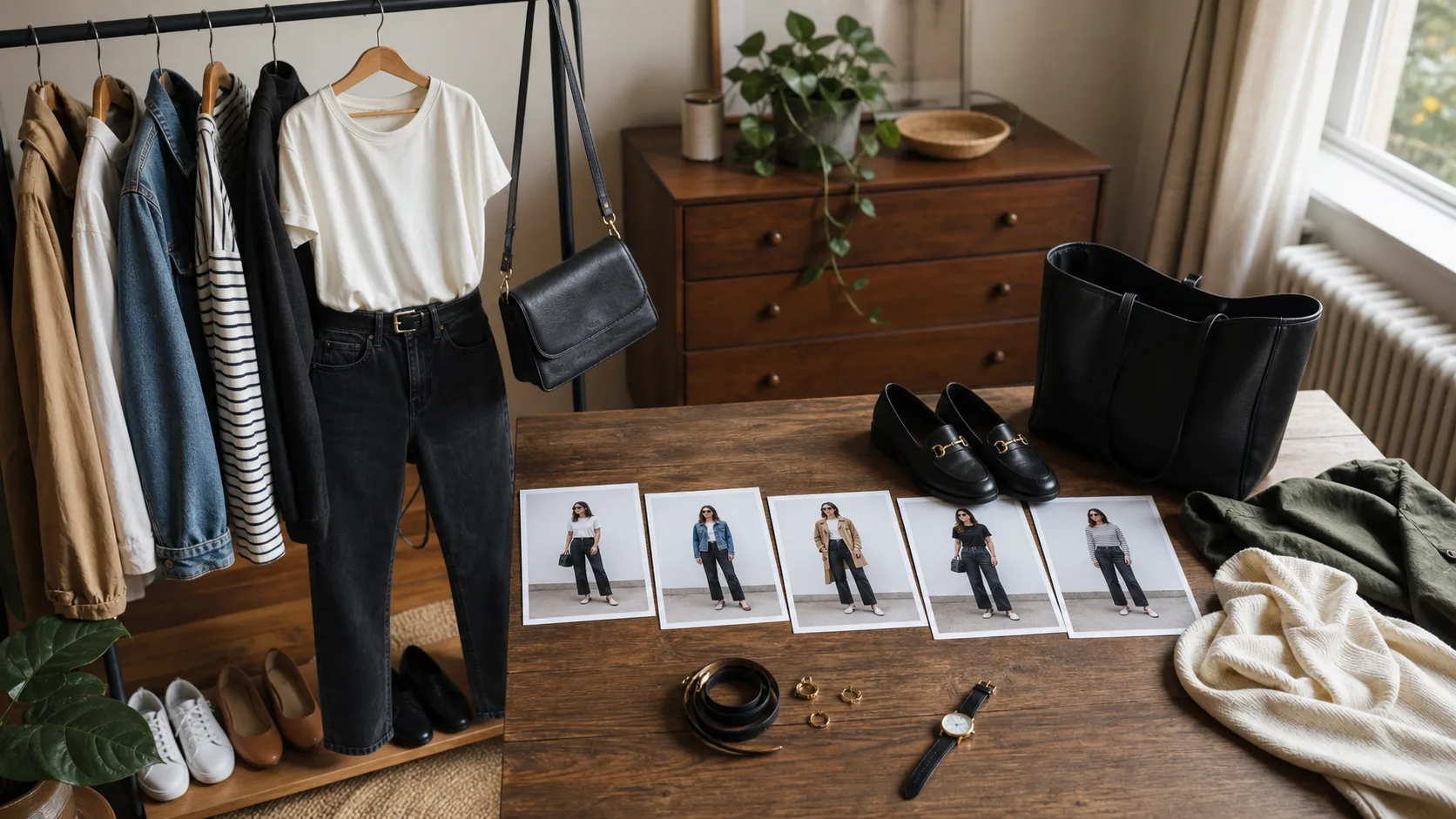 A practical personal outfit lookbook arranged around one anchor outfit and five wearable variations